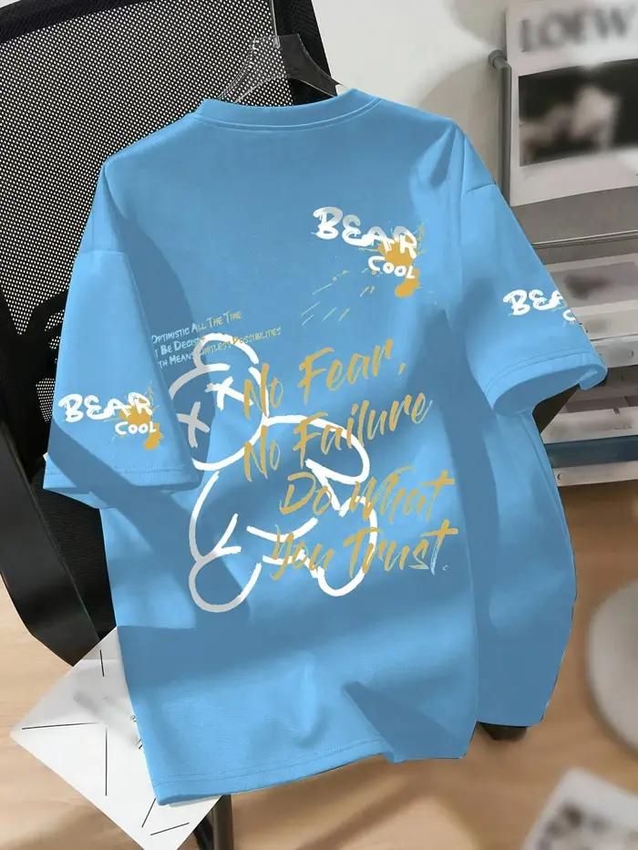 Vente chaude d'été hommes personnalisé ours en peluche imprimé respirant et confortable T-shirt exté
