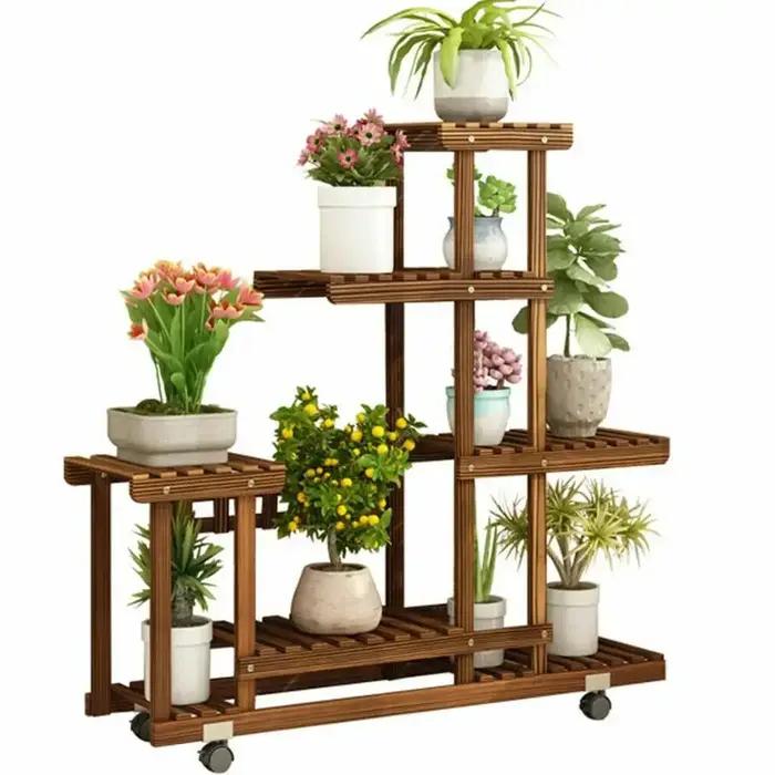 Support pour plantes en bois multicouche, support pour Pot de fleurs roulant d'intérieur et d'extéri
