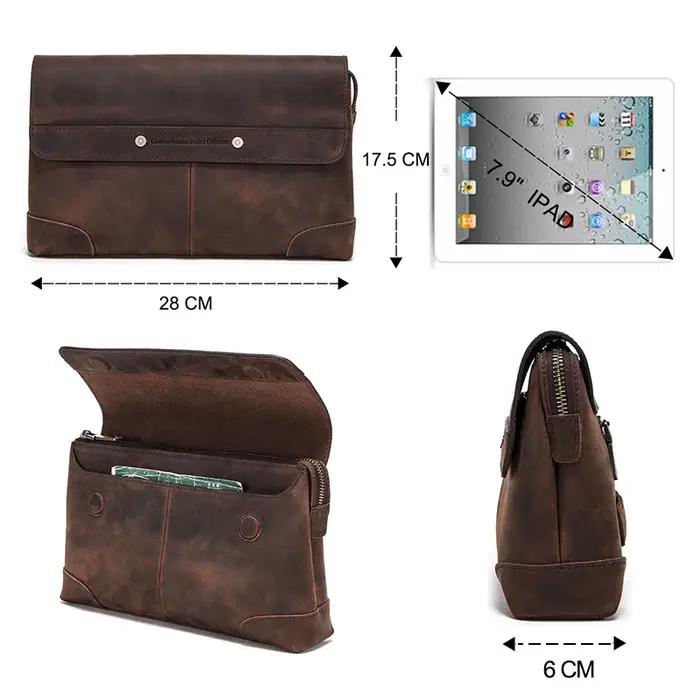 CONTACT'S hommes pochettes grande capacité hommes portefeuilles Crazy Horse cuir Long sac à main mâl
