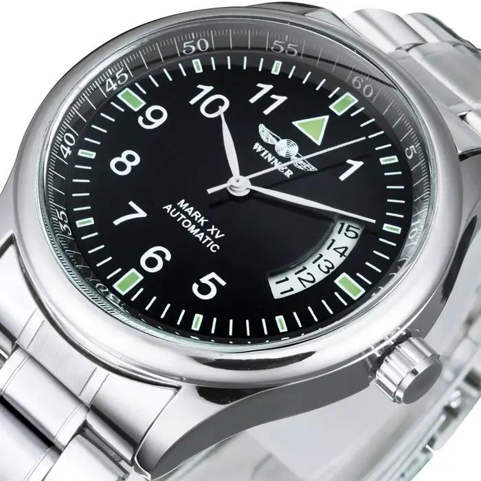 Montre automatique WINNER pour homme, fenêtre de calendrier, cadran noir tendance, bracelet en cuir