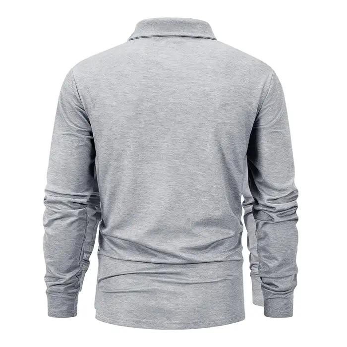 Printemps hommes d'affaires décontracté à manches longues Polo couleur unie à la mode respirant conf
