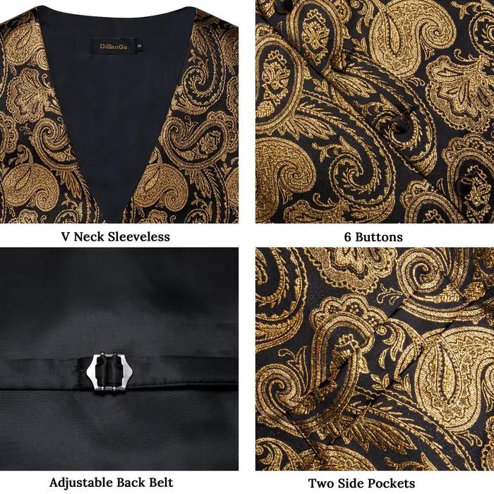 Ensemble gilet et cravate pour homme à motif cachemire – Gilet formel avec pochette de poche, idéal