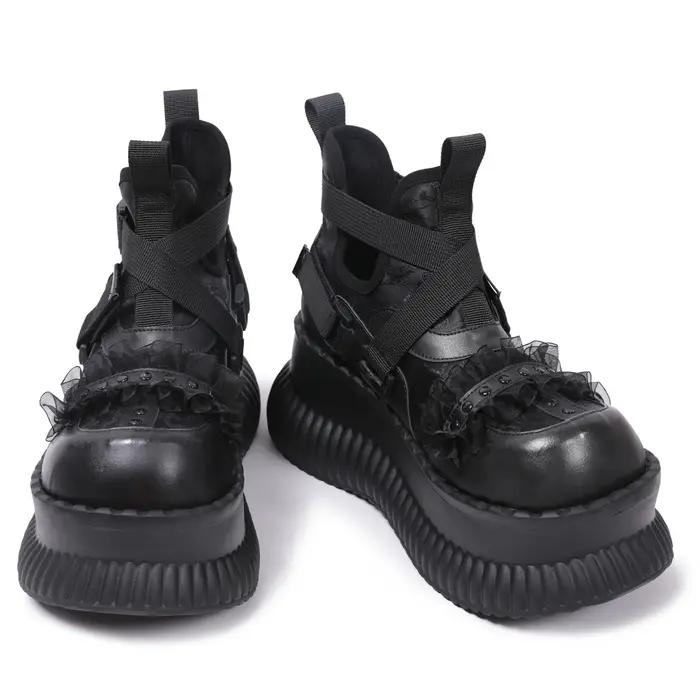 Chaussures à fond épais et haut pour femmes, Style foncé, Niche Mary Jane en dentelle croisée, douce