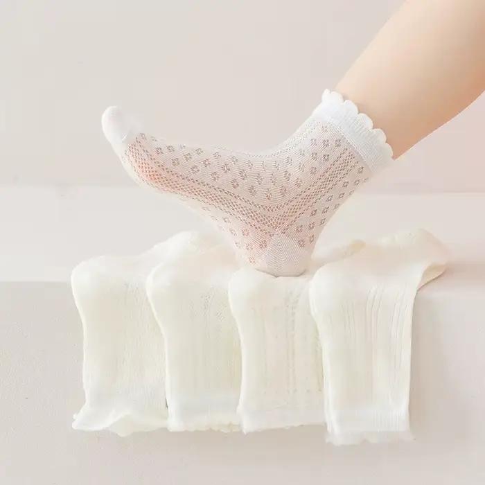 5 paires/lot chaussettes en maille blanches pour enfants pour filles été mince respirant fille chaus