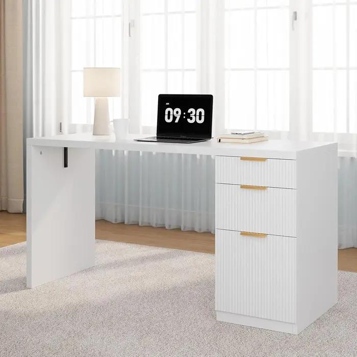 Bureau de direction moderne de 58 pouces avec rangement, bureau de télétravail avec tiroir et armoir