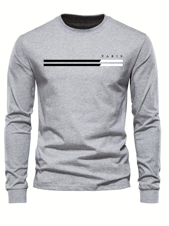 T-shirt à manches longues et col rond pour homme, 100% pur coton, ample, confortable, décontracté, i