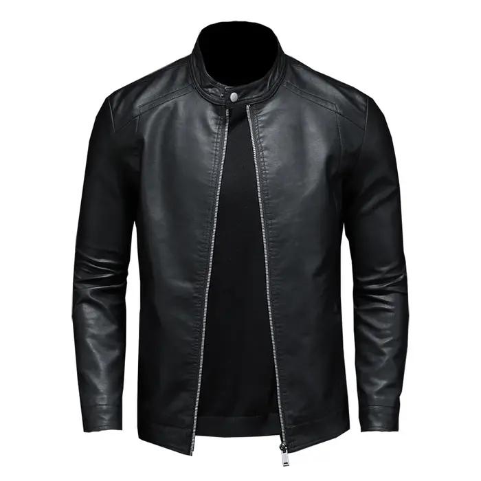 Printemps automne veste en cuir hommes col montant mince veste en cuir Pu mode Moto manteau décontra