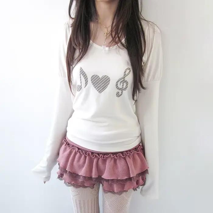 T-shirt Karrram japonais Y2k à imprimé cœur, vintage Harajuku, manches longues, gris, style coréen d