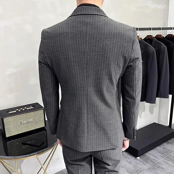 M-7XL ( Blazer + Pantalon) de luxe classique rayé hommes bureau officiel décontracté affaires double