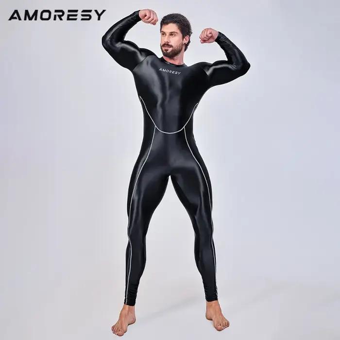 AMORESY hommes lisse pleine longueur survêtements une pièce collants combinaisons Spandex course bar