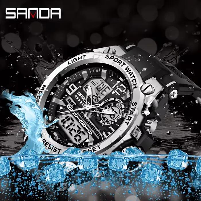 SANDA hommes sport montres à Quartz double affichage LED électronique numérique montres étanche mont