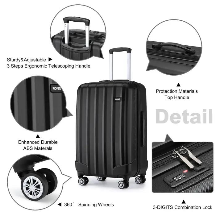 Kono-Valise de Cabine Légère en ABS de 19/24/28 Pouces, Spinner à 4 Roues, Valise Trolley de Voyage