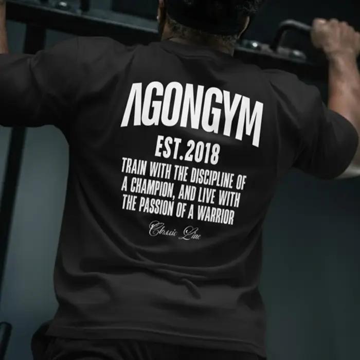 AGONGYM nouvelle tendance de la mode hommes T-shirt sport coton manches courtes chemises amples musc