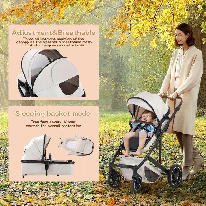 Poussette de luxe 3-en-1 avec siège auto pour nouveau-né, landau tout-terrain, poussette de voyage p