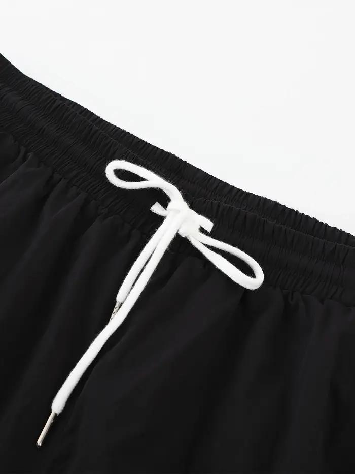 Pantalon décontracté pour homme, coupe droite, noir et blanc, avec cordon de serrage, style cargo, p