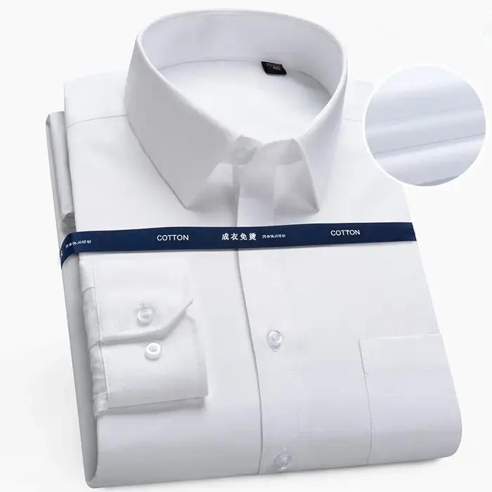 Qualité 100% coton hommes robe à manches longues chemise solide mâle grande taille coupe régulière a