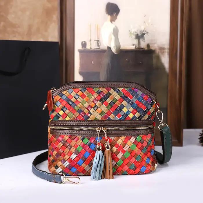 Sac à bandoulière en cuir épissé tissé à la main pour femmes, décontracté, léger, polyvalent, sangle