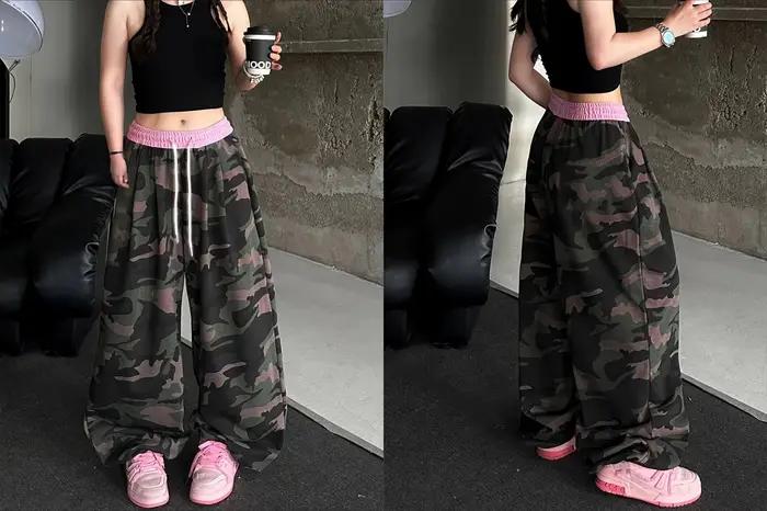 Pantalon décontracté rose tendance à taille haute, imprimé camouflage 3D, séchage rapide, respirant,