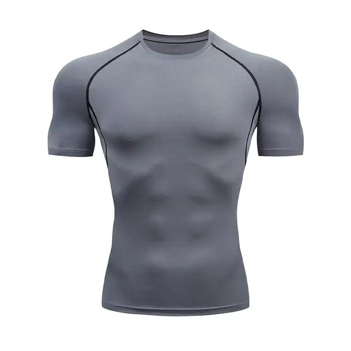 T-shirt serré de sport de musculation pour hommes T-shirt d'été à Compression col rond Gym Fitness T