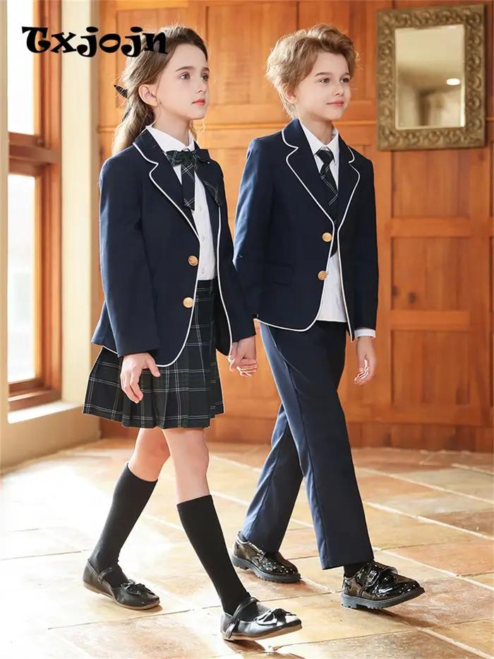 Txjojn – uniforme scolaire 4 pièces pour garçons et filles, ensemble de costumes formels et élégants