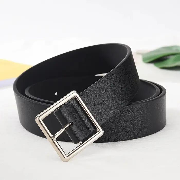 Ceinture en cuir Pu souple pour femmes, boucle carrée, boucle ardillon, jean noir, Chic, marque de l