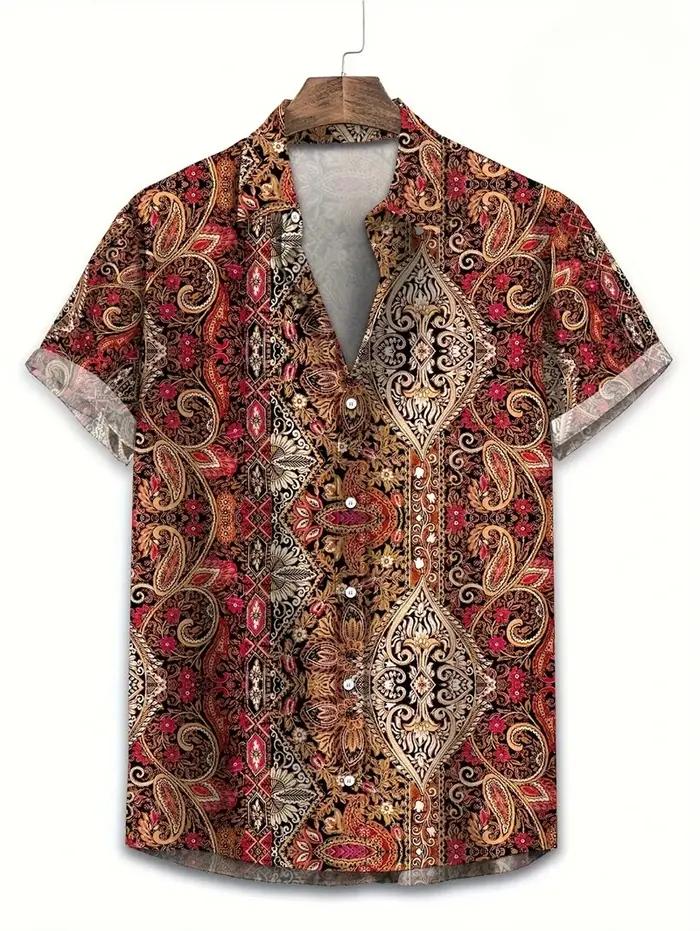 Hawaï chemises pour hommes 3D Paisley graphique à manches courtes T-shirt décontracté revers boutons