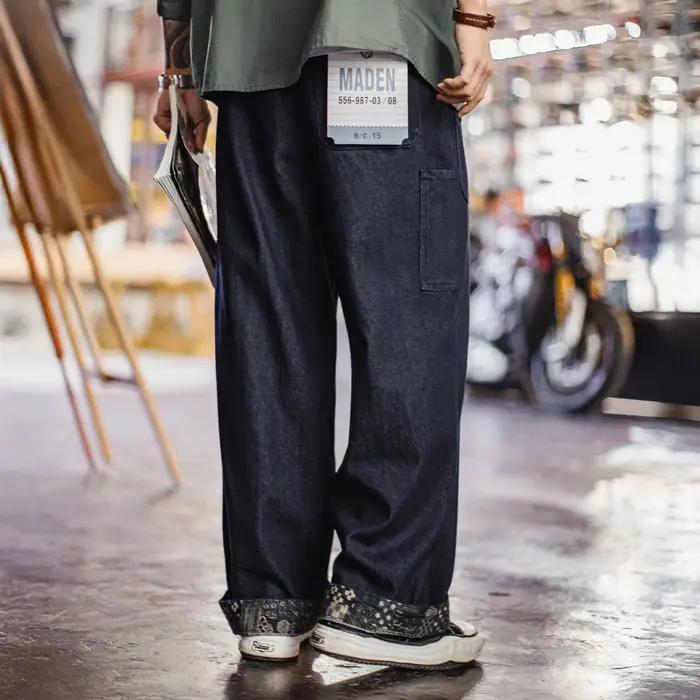 Maden – jean vintage en denim délavé pour hommes, pantalon bleu à jambes larges, coupe ample, pantal