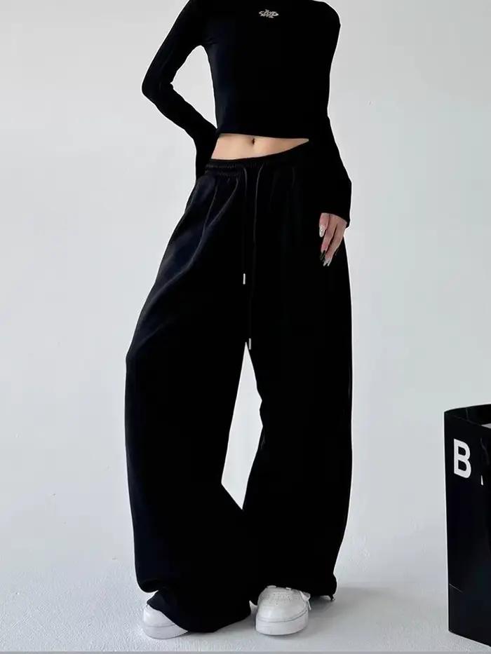 Y2K Harajuku pantalon de survêtement à jambes larges femmes Streetwear Baggy surdimensionné gris pan