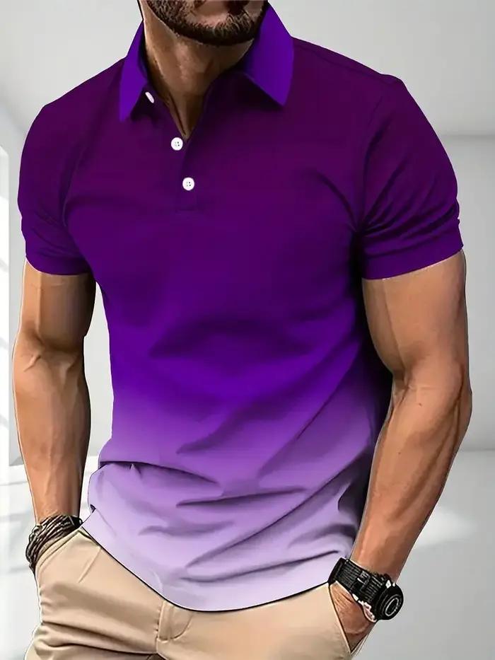 La nouvelle chemise POLO pour hommes d'été 2025 présente une impression de couleur dégradée 3D décon