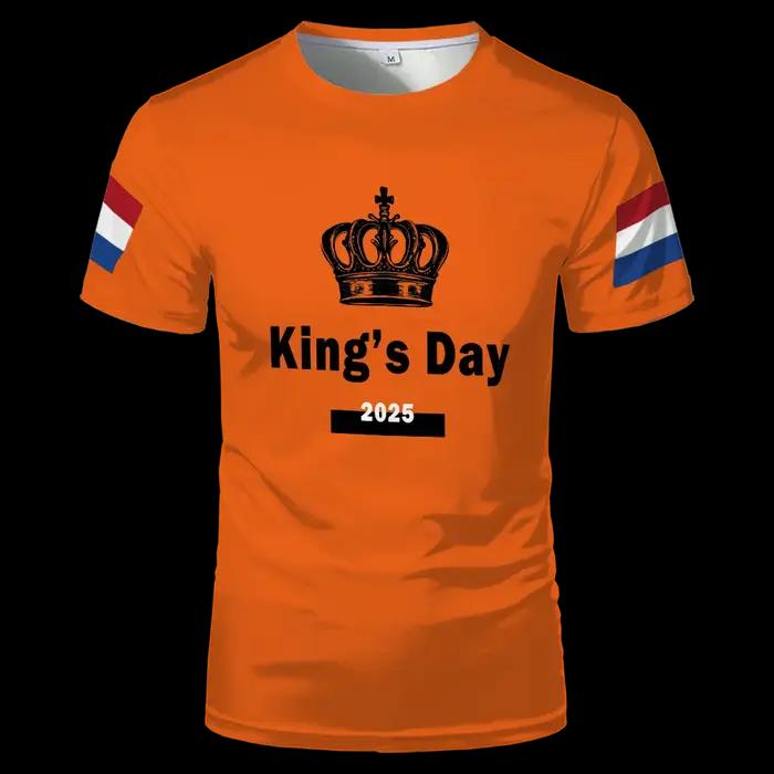 T-shirt à motif de vêtements orange pour la fête du roi néerlandais, avec image du drapeau néerlanda