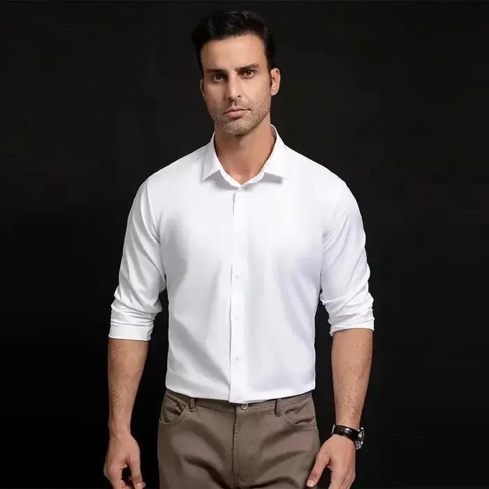 Chemises d'affaires à manches longues pour hommes, grande taille 5XL, automne, sans plis, coupe cint