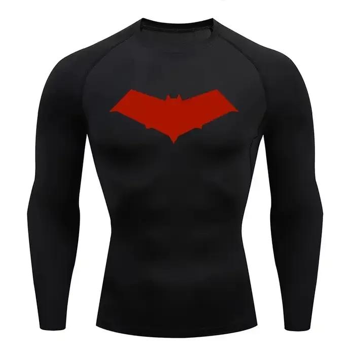T-Shirt de Compression pour hommes, imprimé chauve-souris, séchage rapide, haut d'entraînement, Fitn