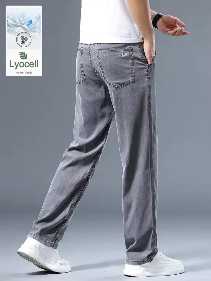 Été mince hommes jean droit ample Lyocell doux drapé affaires pantalon décontracté classique fumée g