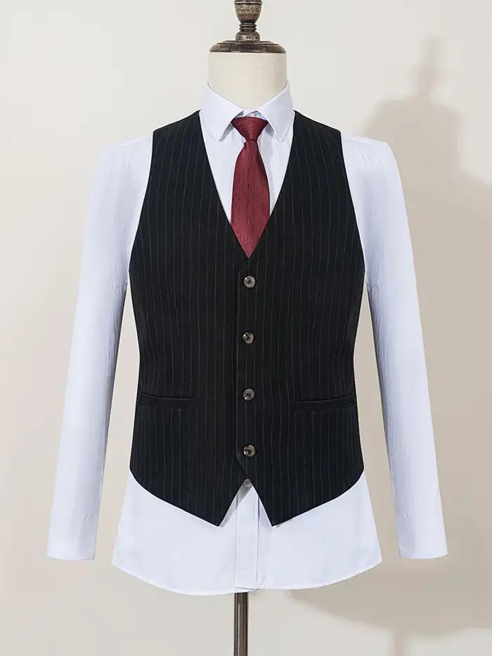 Costume trois pièces rayé ST Cassy pour homme, coupe slim, luxueux et élégant, costume d'affaires po