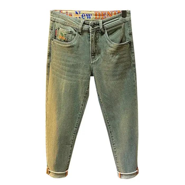 DistMurcia-Jean vert vintage pour homme, pantalon slim décontracté, nouvelle mode printemps et autom