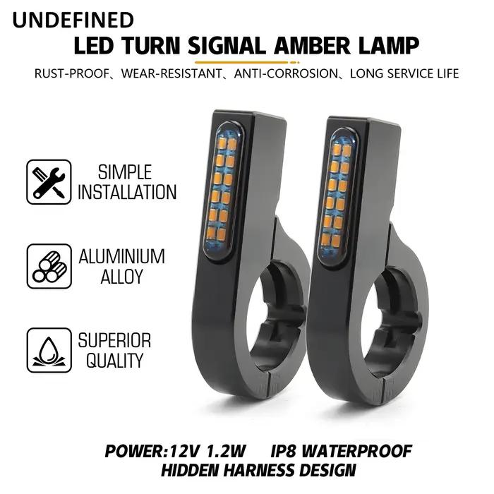 Pince de fourche pour moto, 28mm-58mm, clignotants, indicateurs LED, lumières ambre pour Harley Hond