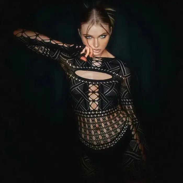Robe de sexe combinaison avec dentelle serrée évidée et jupe sexy moulante aux hanches robes longues