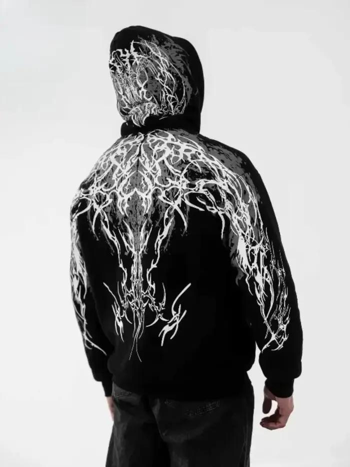 Sweat à capuche unisexe, style streetwear sombre, imprimé graphique épée magique lumineuse, coupe am