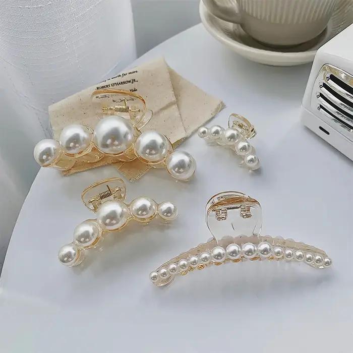Pince à cheveux en acrylique avec perles 2020, pince à cheveux transparente en forme de crabe, acces