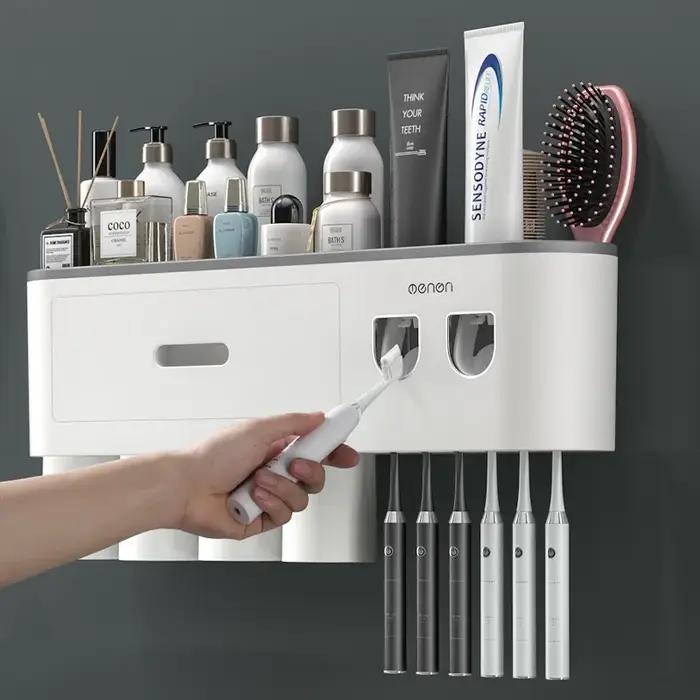 Porte-brosse à dents inversé à Adsorption magnétique, support mural Double distributeur automatique