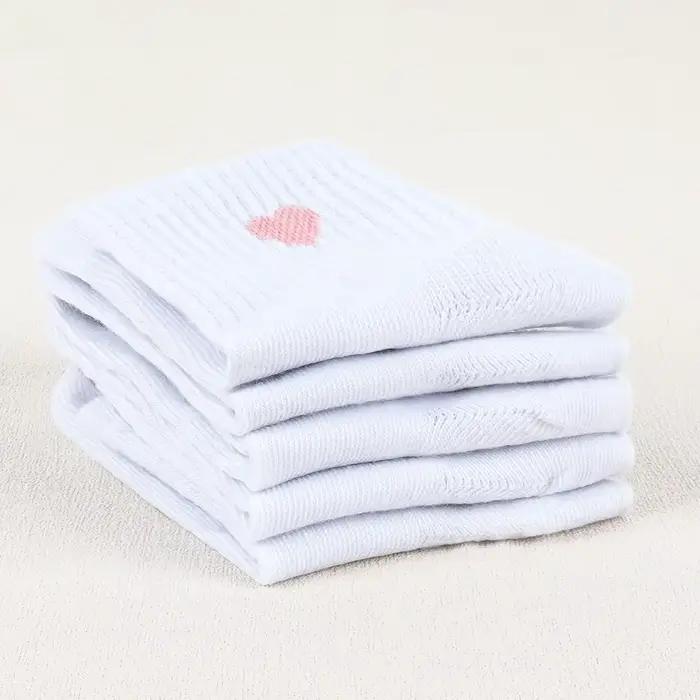 Chaussettes Blanches Confortables à Motif de Cœur pour Fille, 5 Paires