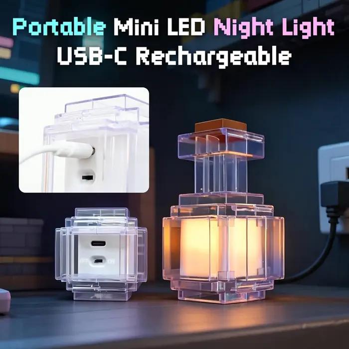 Lampe de nuit LED rechargeable en forme de bouteille de potion, 7 couleurs changeantes, style pixel,
