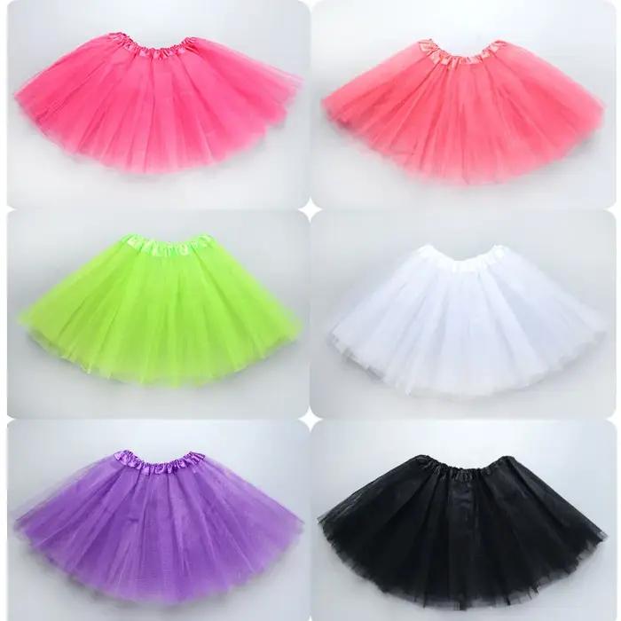 Fille élastique Ballet Dancewear Tutus Mini jupe pour fête d'anniversaire danse 3 couches Tulle Tutu