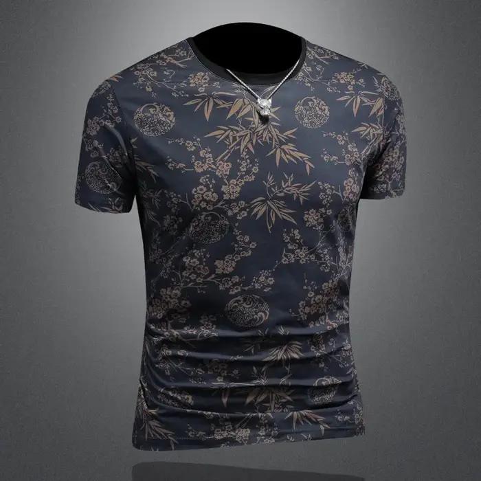 T-shirt d'été en soie glacée à col rond pour homme, manches courtes, décontracté, mode slim, streetw