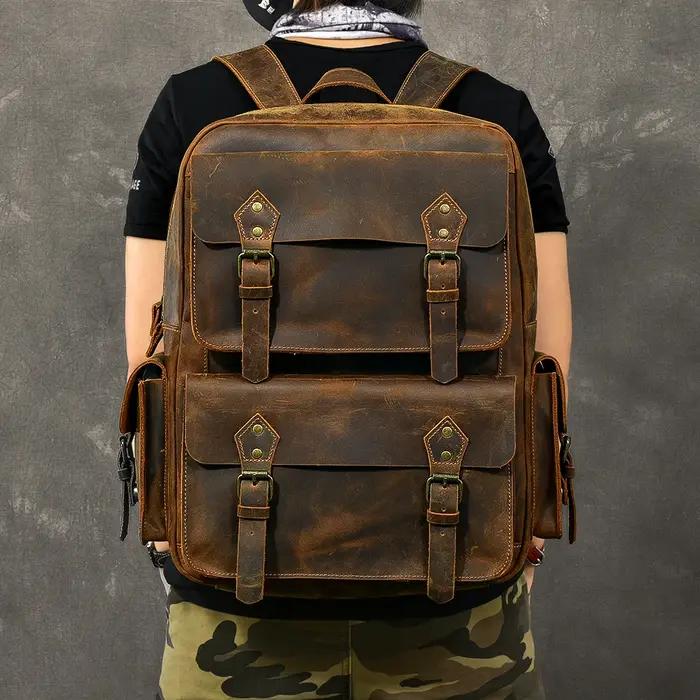 Vintage Crazy Horse sac à dos en cuir véritable hommes sac à dos en peau de vache randonnée sac à do