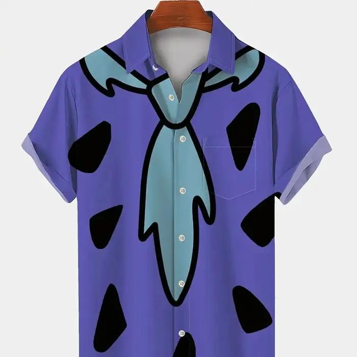 Chemise hawaïenne graphique géométrique pour hommes, chemise boutonnée, streetwear d'été, vêtements