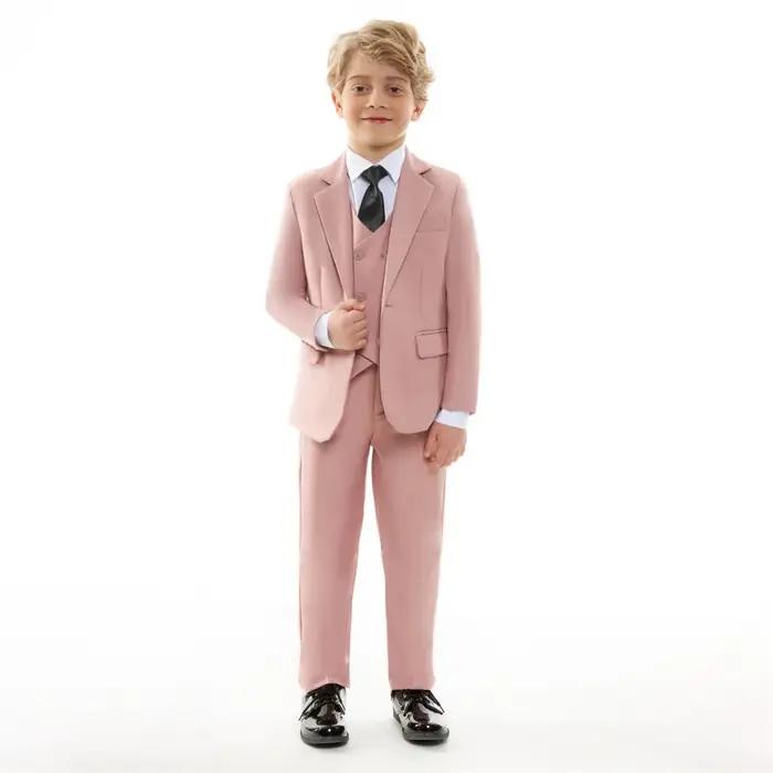 Ensemble de costume rose solide pour enfants, pour fête de mariage, remise de diplôme, Communion, re