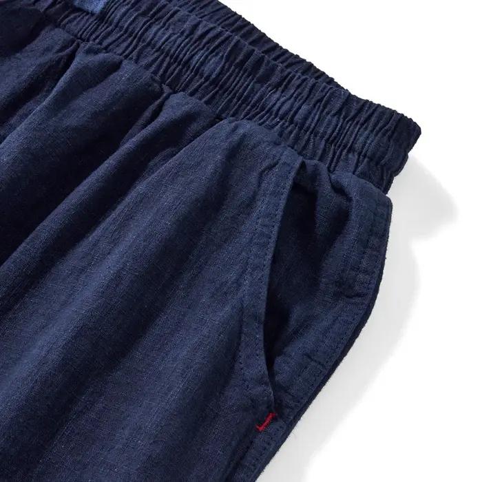 Pantalon cargo indigo rétro japonais pour homme, pantalon multi-poches, jambe large, coton, lin, déc