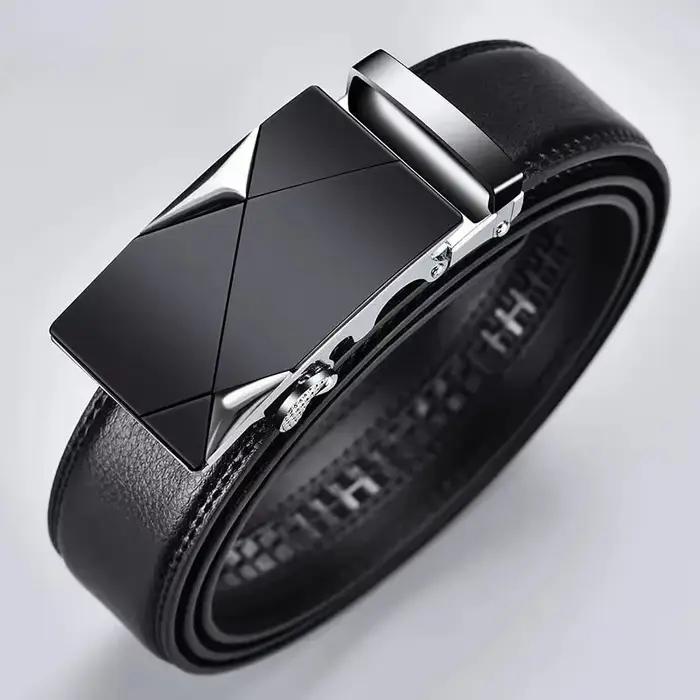 Ceinture en cuir PU pour hommes d'affaires, véritable marque de luxe, structure en métal, haute qual