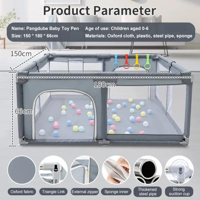 Parc de jeu pour bébé YAZOCO gris clair avec anneau de traction, barrière de sécurité pour enfant, c